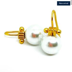 Gold and Pearl Matte Drop Earrings